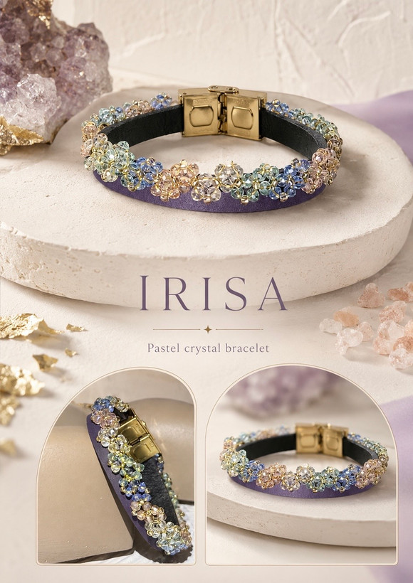دستبند زنانه لونرا مدل Irisa با چرم بنفش تیره و کریستال