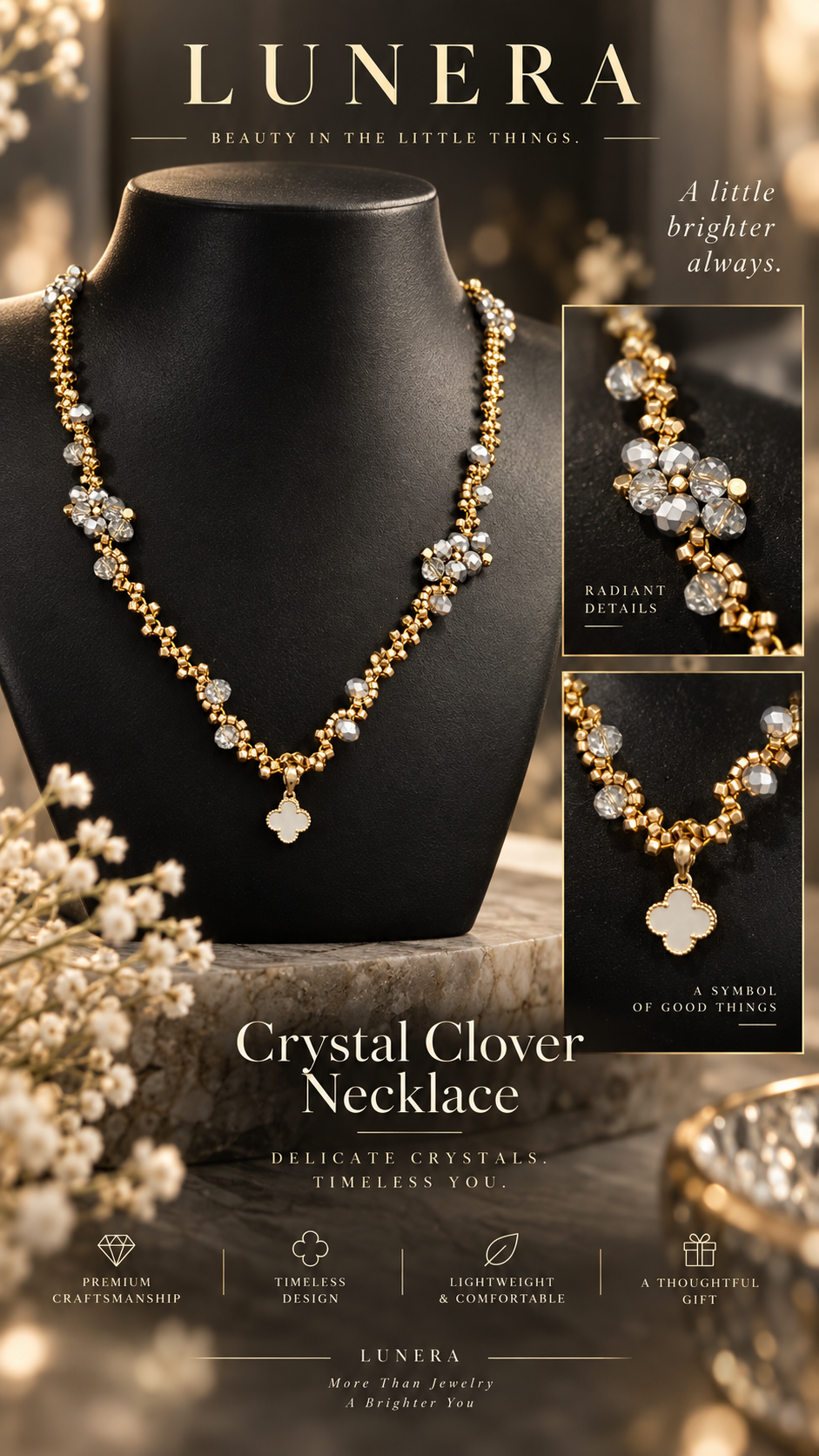 گردنبند کریستال و میوکی مدل Crystal Clover